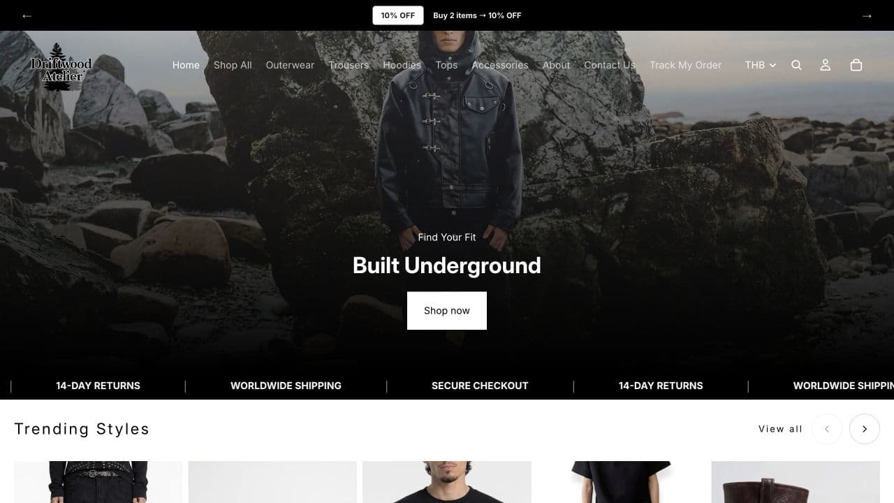 Driftwood Atelier storefront homepage