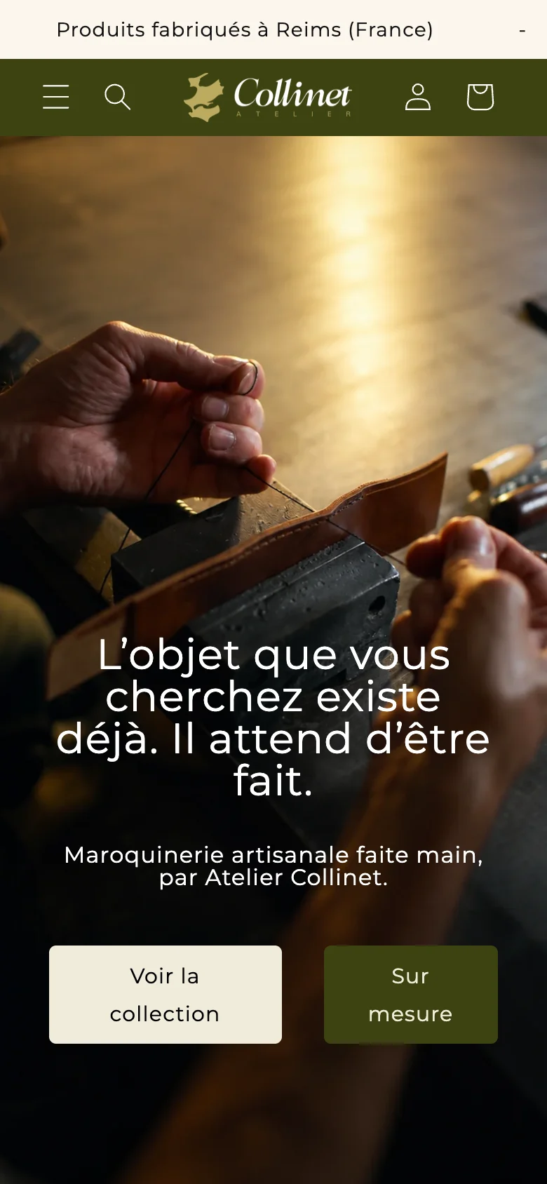 Atelier Collinet mobile homepage