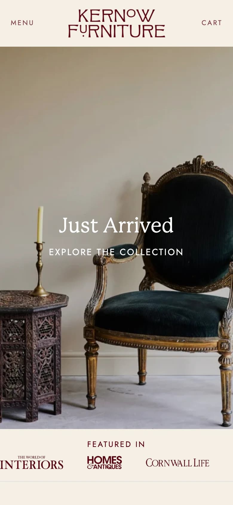 Kernow Furniture mobile homepage