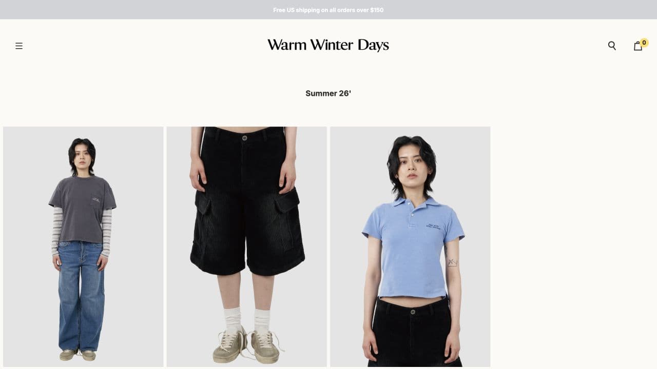 Warm Winter Days storefront homepage