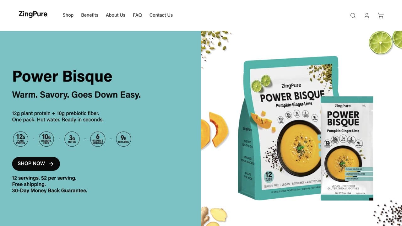 ZingPure storefront homepage