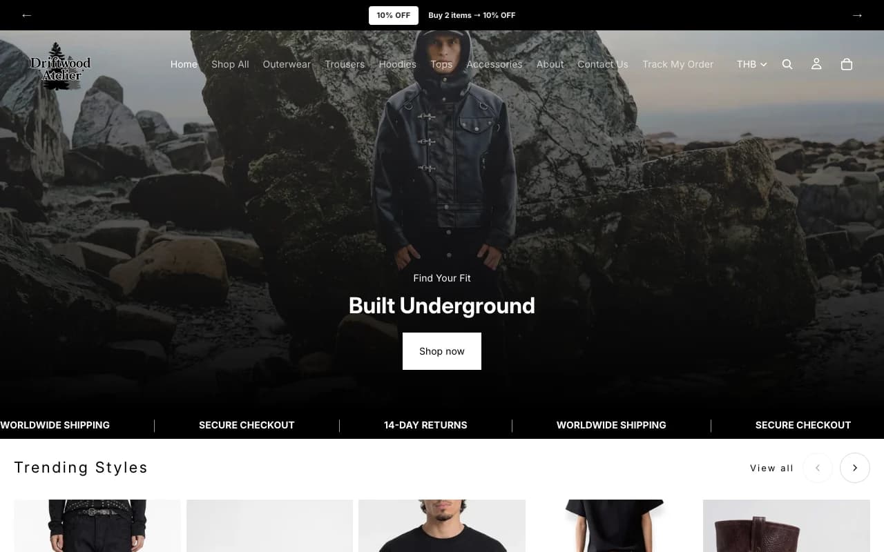 Driftwood Atelier desktop homepage