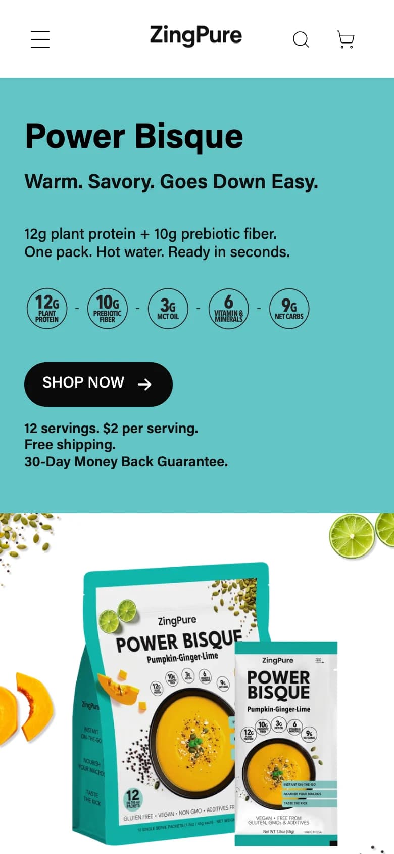 ZingPure mobile homepage