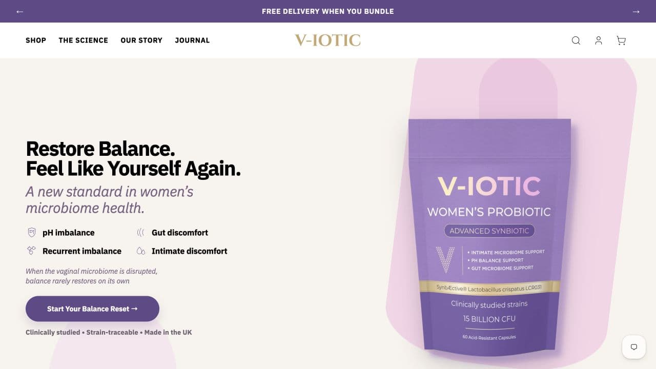V-IOTIC storefront homepage